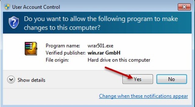 Click chọn Yes để cài đặt Winrar