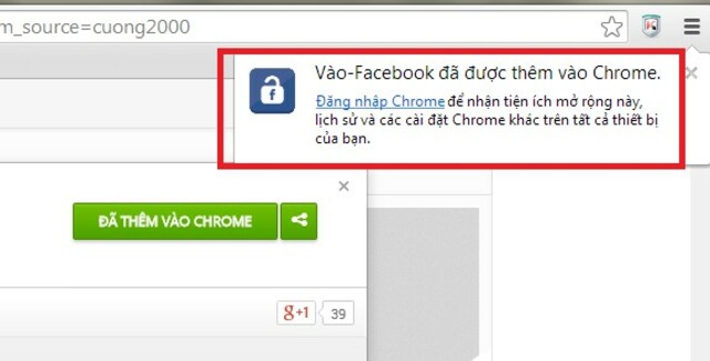 bạn đã thêm Facebook vào trình duyệt Chrome thành công.